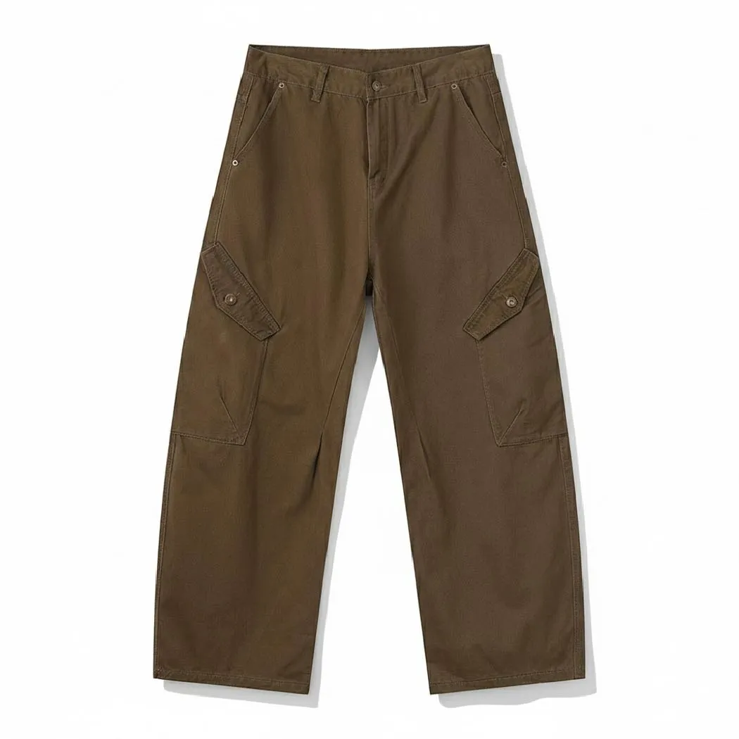 カーゴパンツ メンズ コットン100% ワイド ストレート ワークパンツ ゆったり 体型カバー 厚手 オールシーズン対応-Oakln