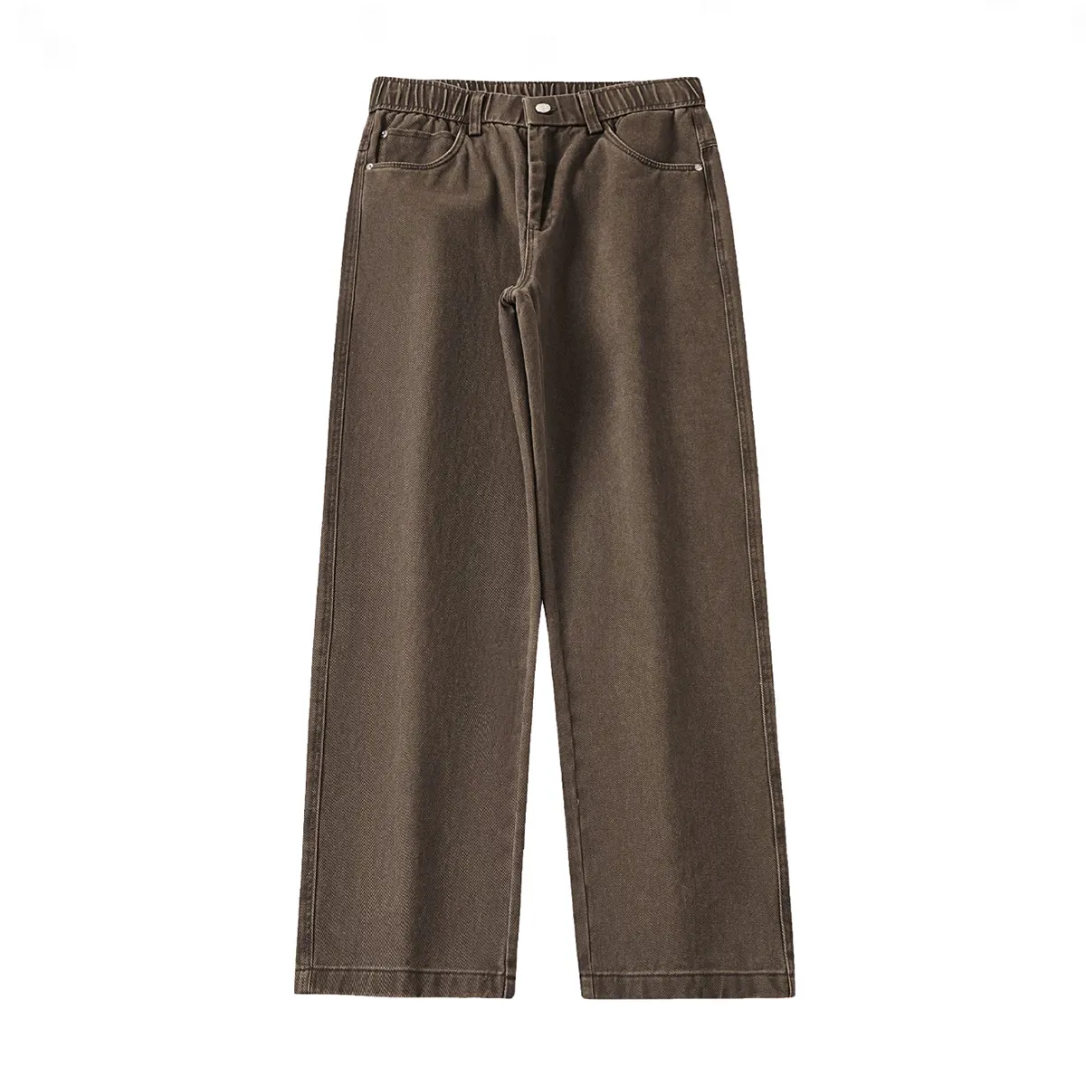 脚長見えワイドストレート コットン100％ ウエストゴム仕様-Oakln