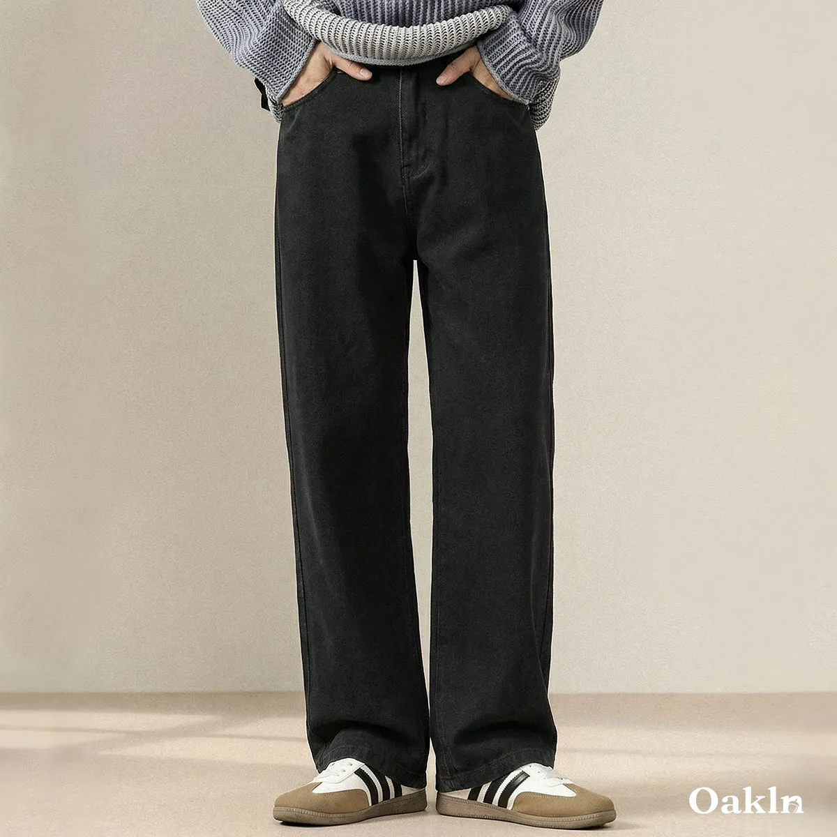 脚長見えワイドストレート コットン100％ ウエストゴム仕様-Oakln