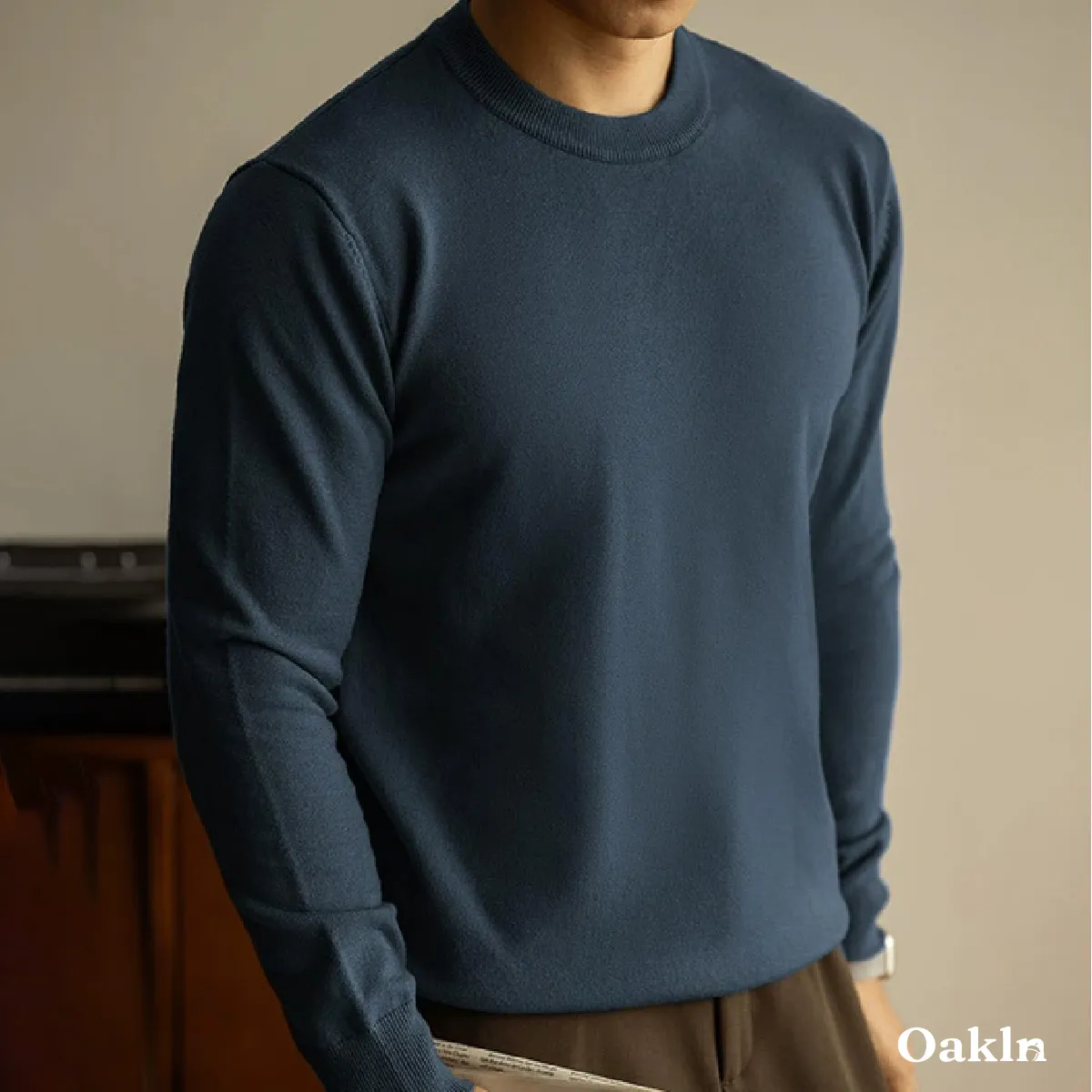 ウール混 クルーネックニット テンセル/リヨセル 洗濯機洗い可 30～50代向け