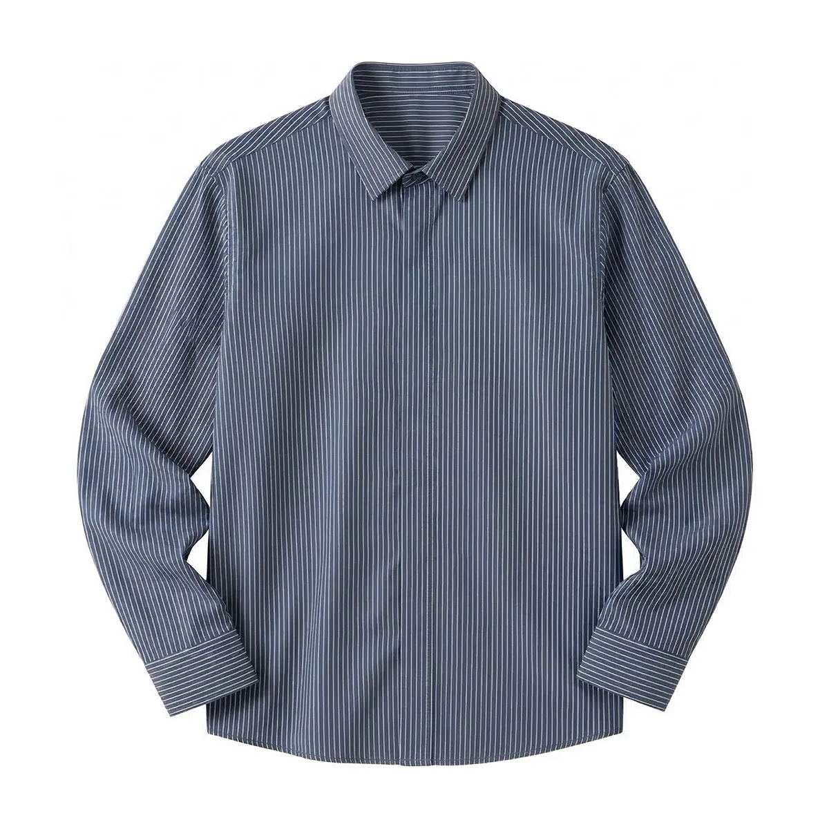 ビジカジ ストライプ 長袖シャツ ストレッチ 3D立体裁断 形状安定 1枚で決まる メンズシャツ
