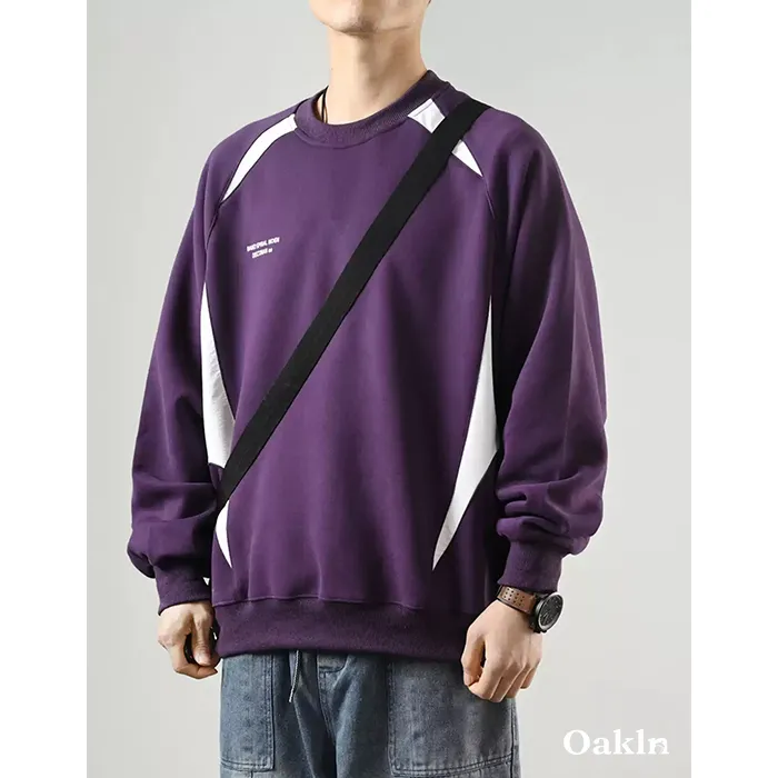 配色 切り替え スウェット メンズ スウェット ラグランスリーブ スポーティ ゆったり 体型カバー アメリカンヴィンテージ 春秋冬-Oakln
