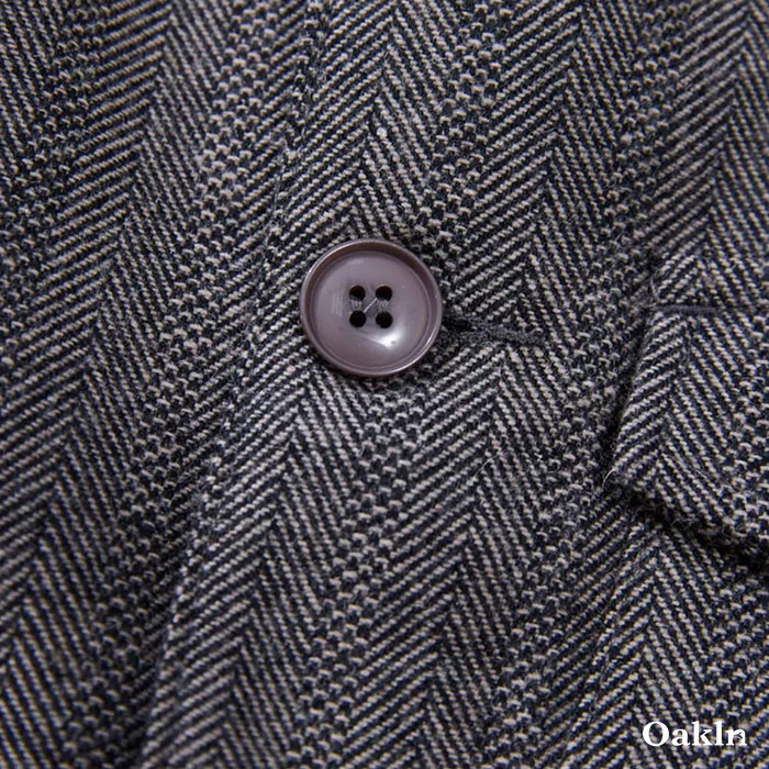 レトロヘリンボーン　リバーシブルウールテーラードジャケット-oakln