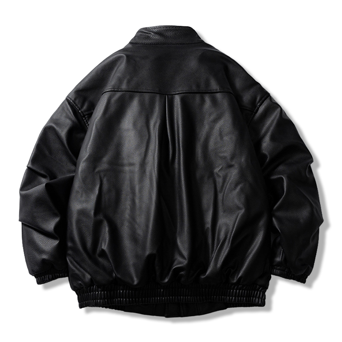 エコレザーシュリンク加工　クラシック中綿入りライダースジャケット-oakln