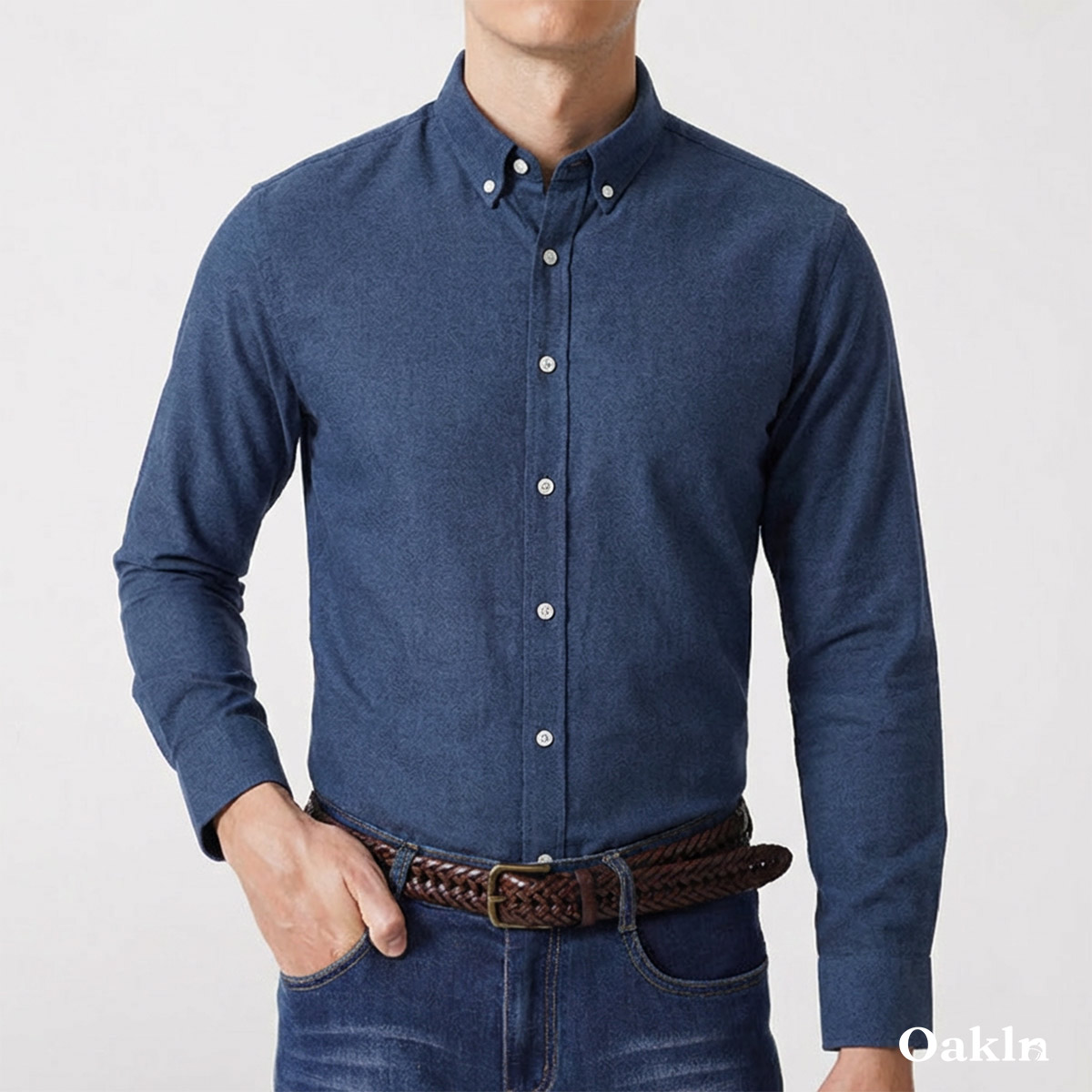 コットン100％ 超長綿 両面起毛 オックスフォード長袖シャツ-Oakln