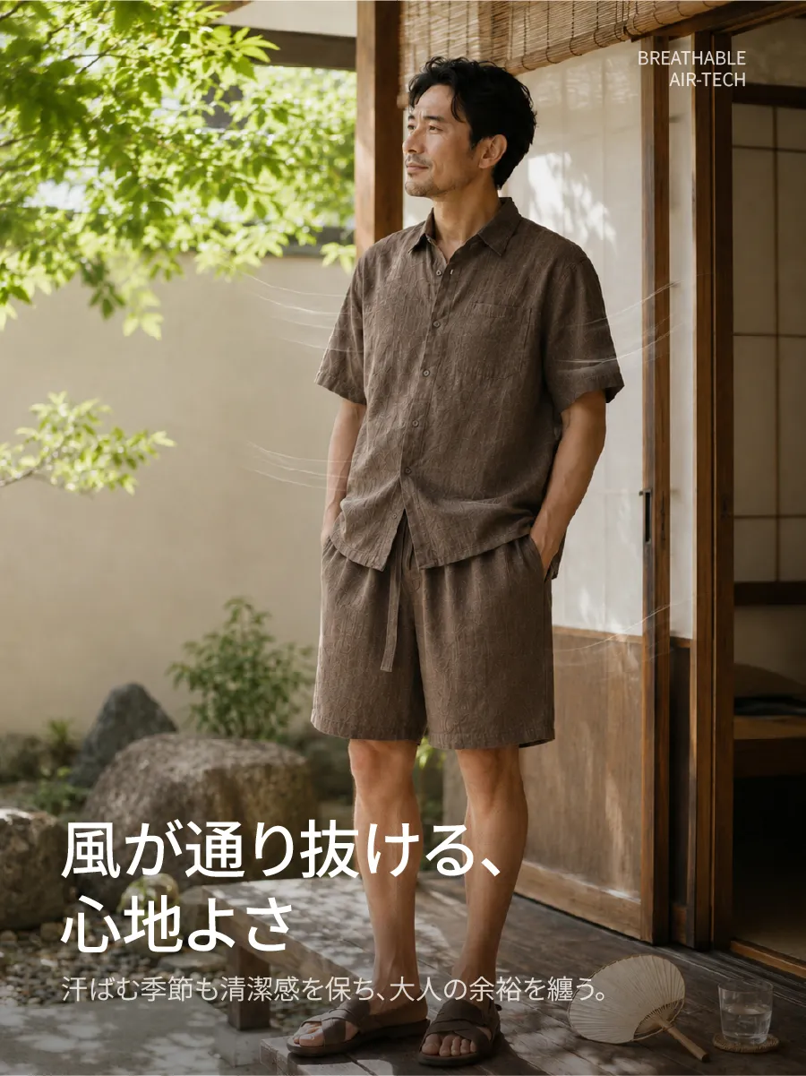 【軽やかで通気性のある素材】蒸し暑い日もムレにくく、ずっとさらっと心地良い。