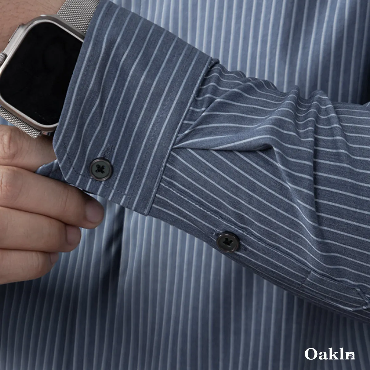 ビジカジ  ストライプ 長袖シャツ ストレッチ 3D立体裁断 形状安定 1枚で決まる メンズシャツ-Oakln