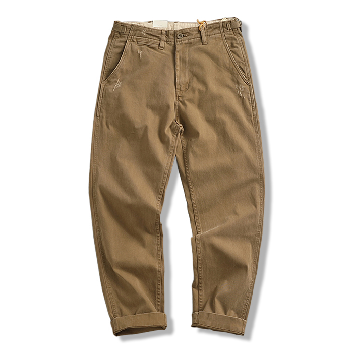 ヴィンテージ加工　着回し自在微ストレッチカジュアルパンツ-oakln