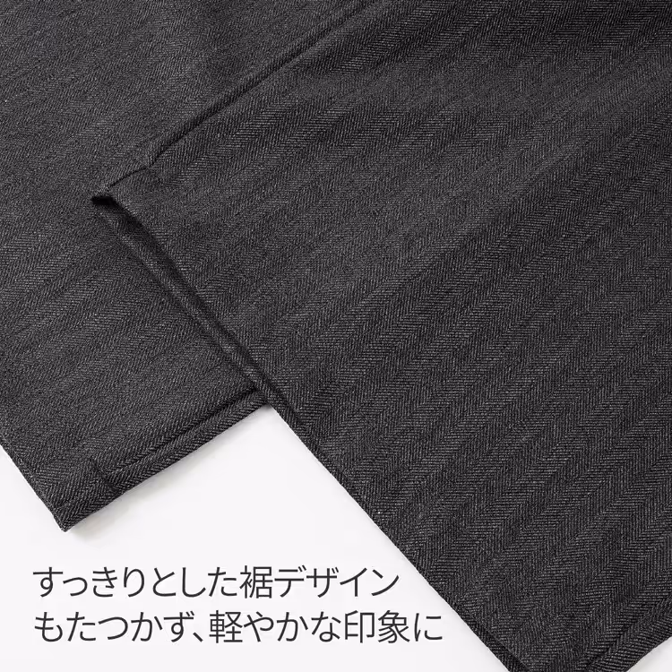 夏向け薄手　ヘリンボーン柄カジュアルなワイドシルエットパンツ 　長時間座ってもシワになりにくい　きれいな落ち感がある