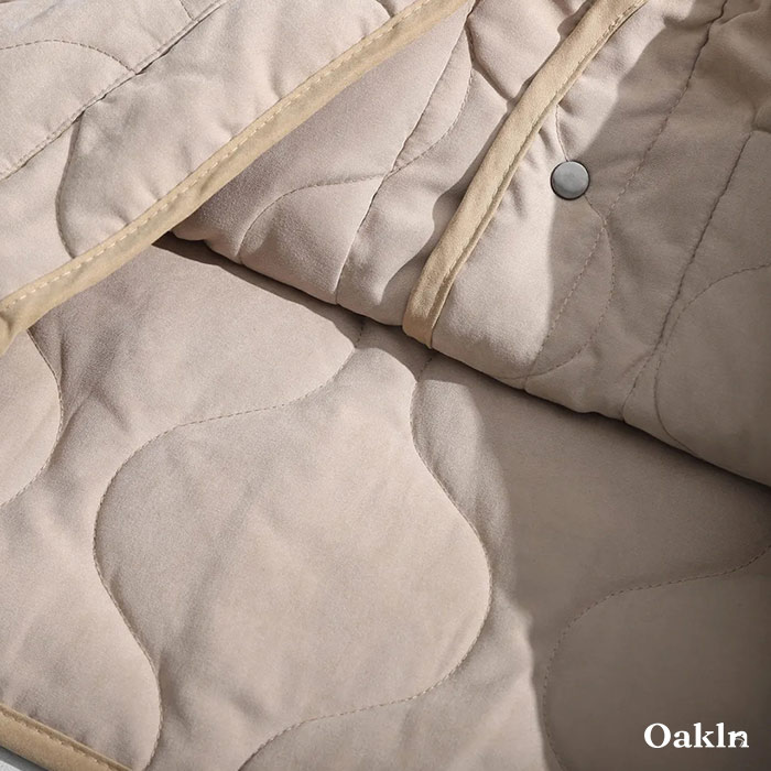 ピーチスキンノーカラー　中綿キルティングジャケット-oakln