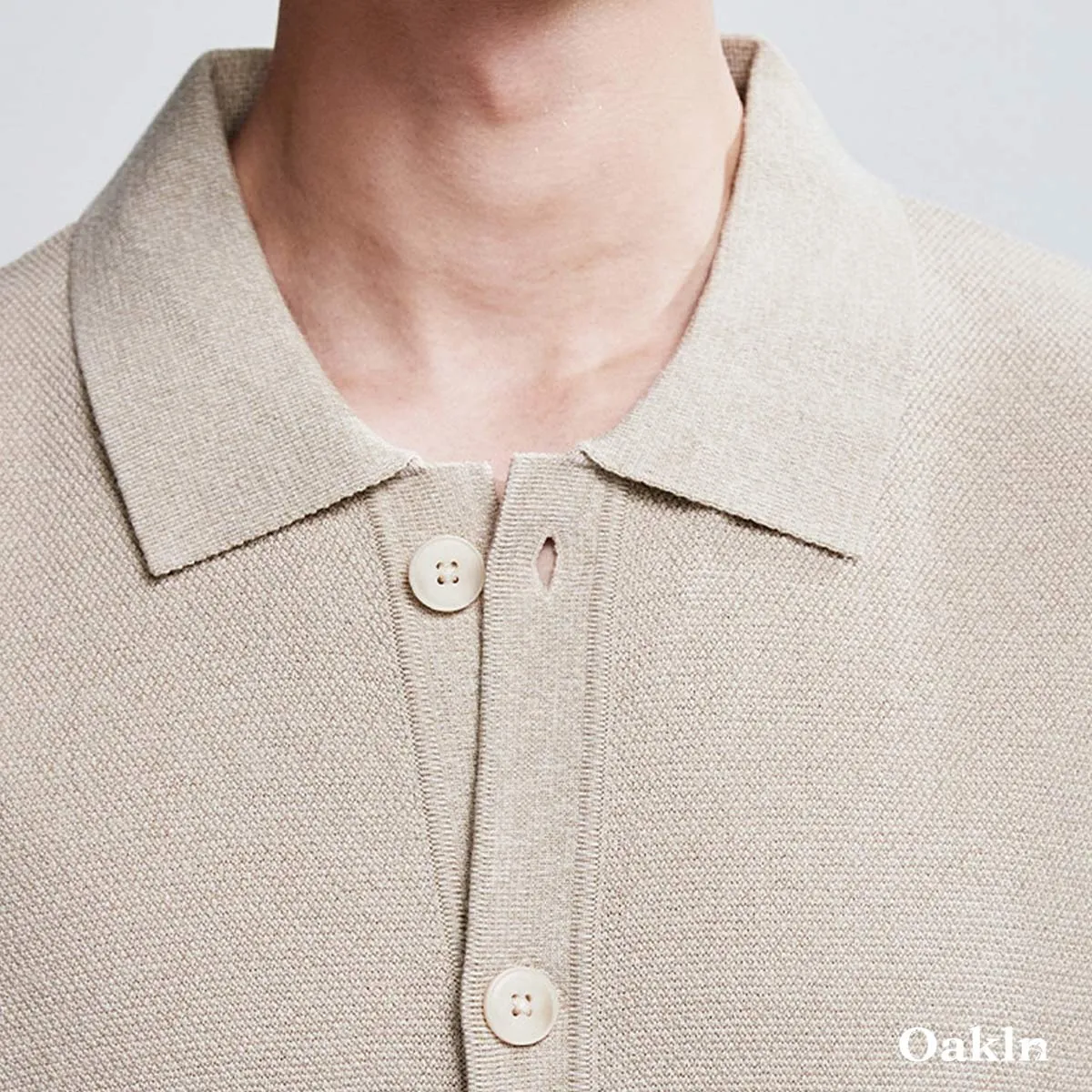 大人のポロ襟 カーディガン 体型カバー 立体編み 洗濯機対応 ニット メンズ ウール混紡-Oakln