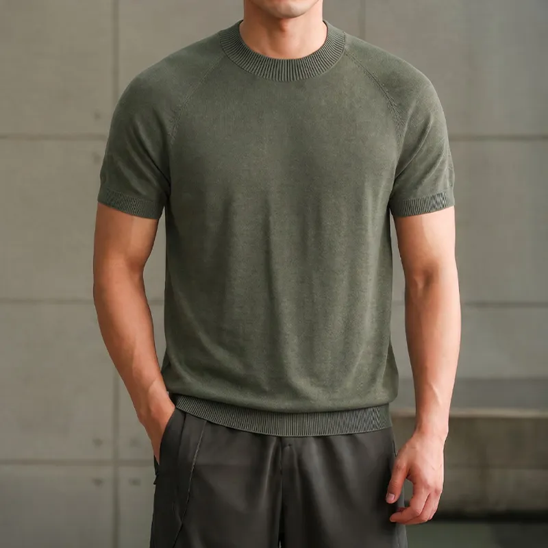 洗濯機洗い可｜型崩れしにくい｜リネン混ニットTシャツ｜ひんやり快適で肌にまとわりつきにくい