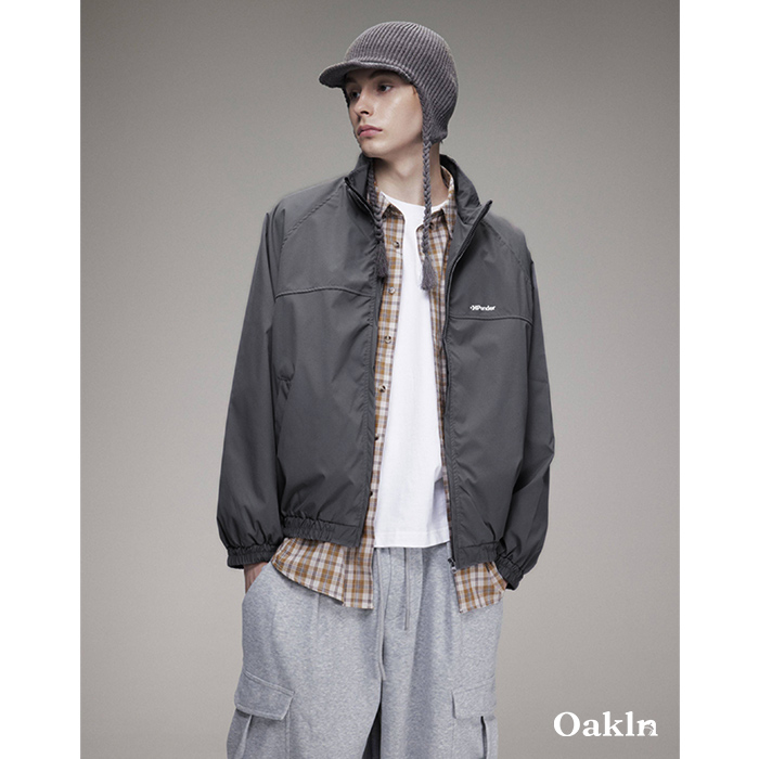 防風 軽量 速乾 スタンドカラー ブルゾン メンズ ラグランスリーブ ゆったり 体型カバー ライトアウター シンプル-Oakln