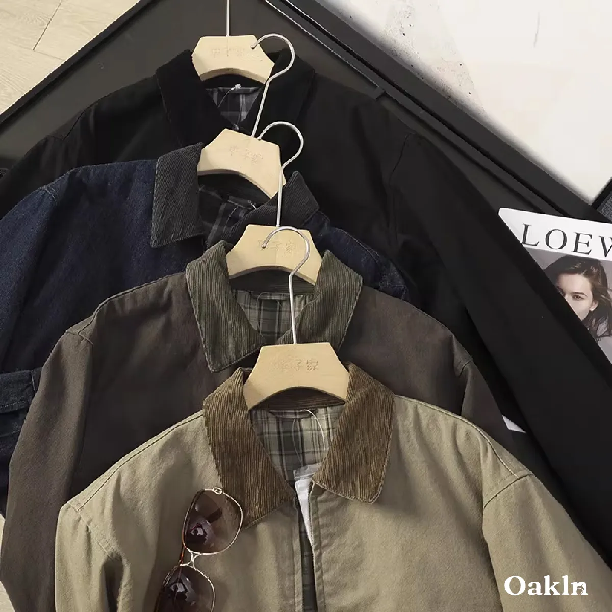 ミニマルデザイン コーデュロイ襟 メンズモダンハリントン ビジネスジャケット-Oakln