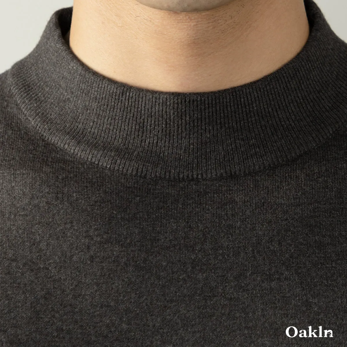 ウール混モックネック半袖ニット　ビジネスカジュアル 立体裁断-Oakln
