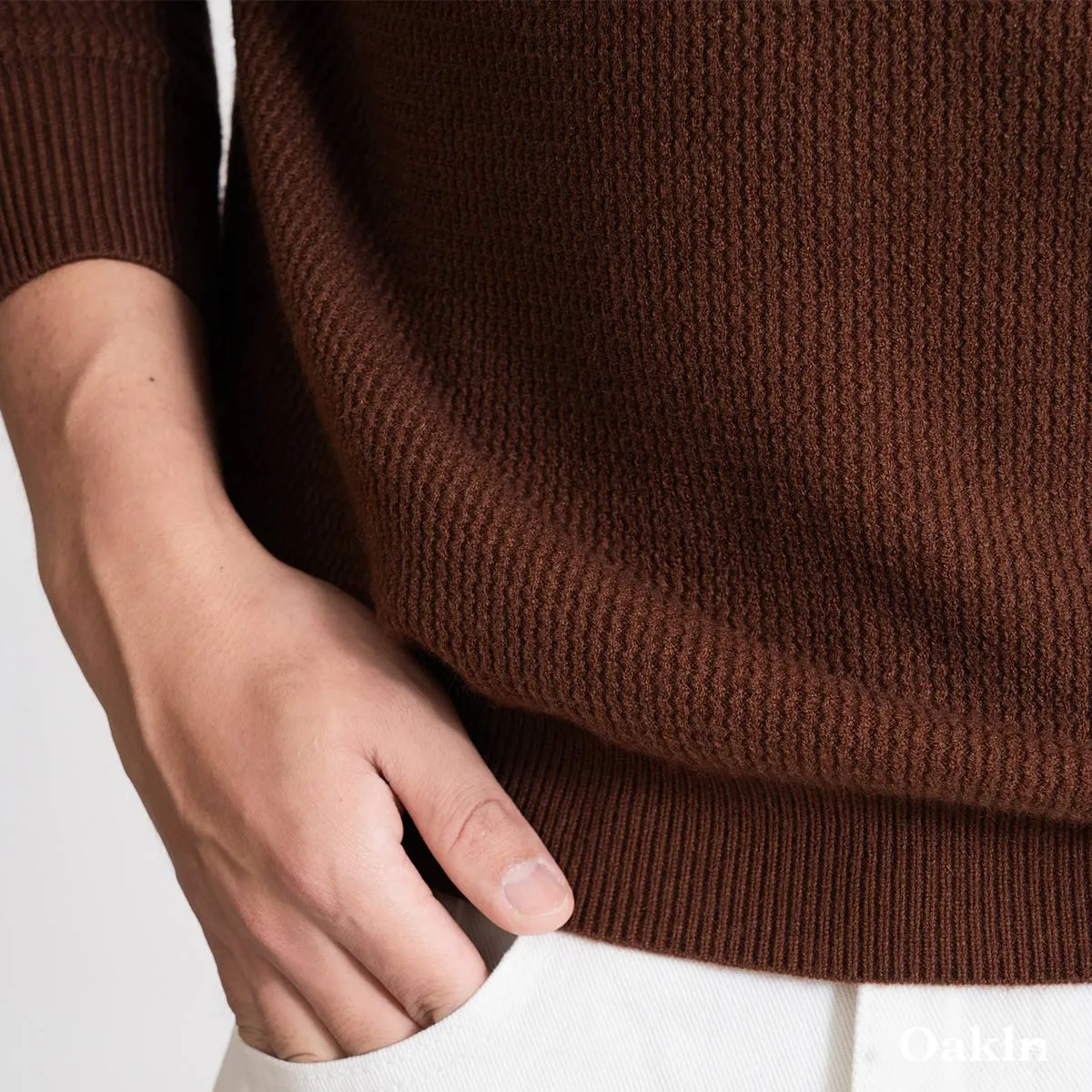  スキッパー ニット 羊毛混 鹿の子編み 襟付き ウォッシャブル ボタンレス ポロネックニット ウール混  立体テクスチャー  洗濯機対応