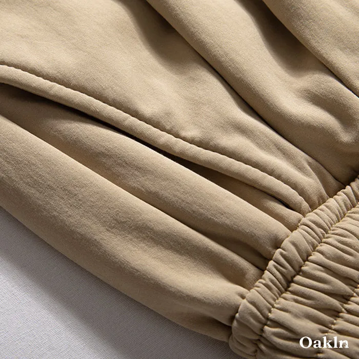 シェフパンツ 裏起毛 ワイドパンツ 表地コットン100% 暖パン ウエストゴム イカジュアルパンツ-Oakln