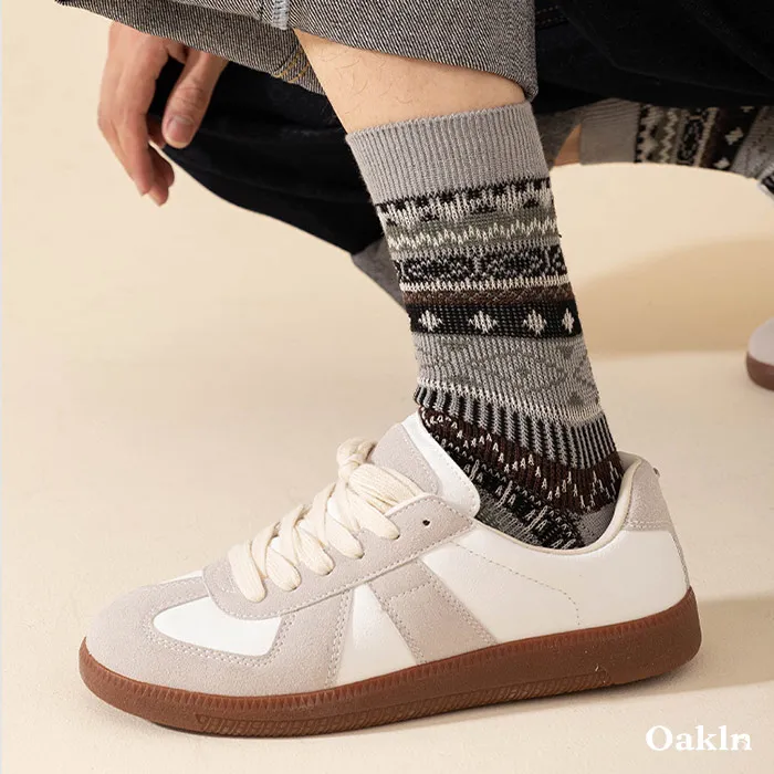  多色可選　配色エスニック柄コットンニットソックス(まとめ買いの対象外)