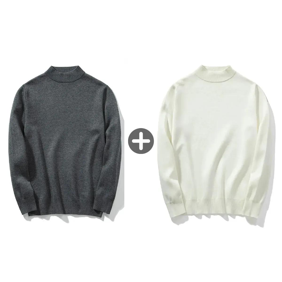 メンズ ハーフハイネック ニット 14ゲージ セーター 洗濯機洗いOK 綿混 きめ細かな平織り ゆったり 体型カバー  春秋冬向け