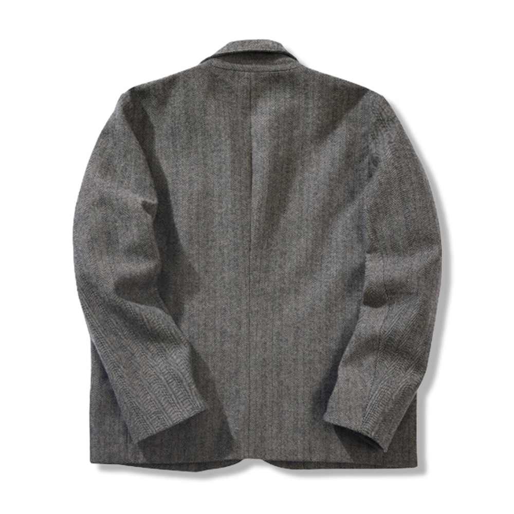 レトロヘリンボーン　リバーシブルウールテーラードジャケット-oakln