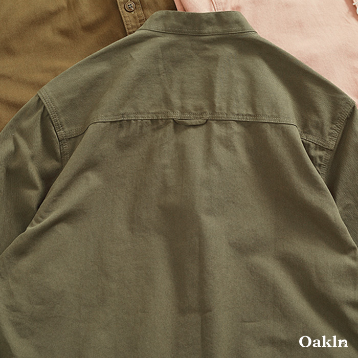 多色展開　スタンドカラーコットン長袖シャツ-oakln