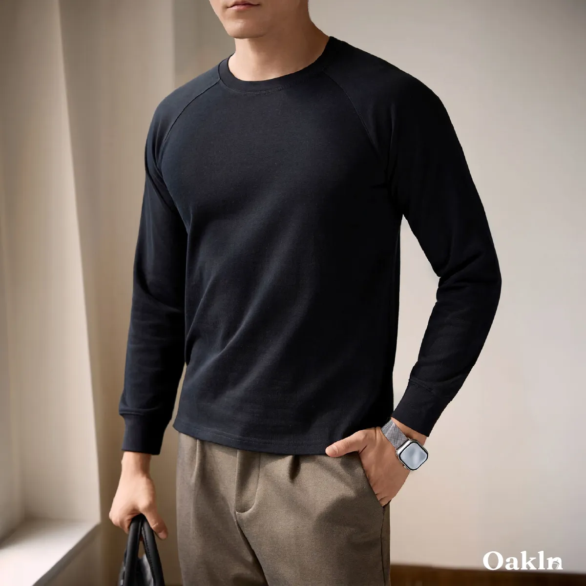 300gヘビーウェイトコットン ラグラン長袖Tシャツ 抗菌加工 すっきり見えシルエット-Oakln