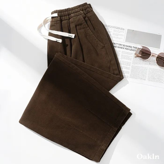 シェフパンツ 裏起毛 ワイドパンツ 表地コットン100% 暖パン ウエストゴム イカジュアルパンツ-Oakln