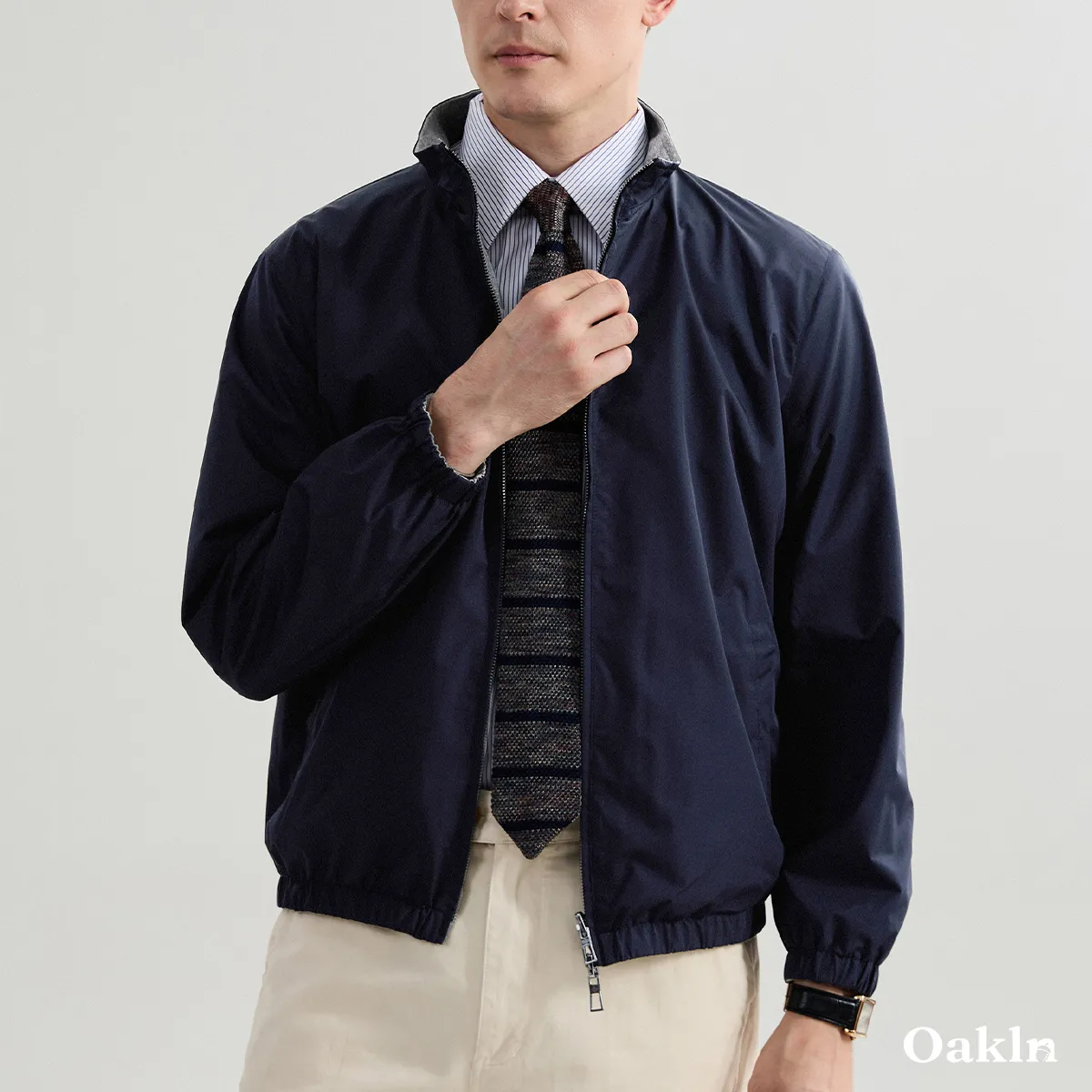 リバーシブル高機能ジャケット アイロン不要 シワ防止 体型カバー ビジネスアウター-Oakln
