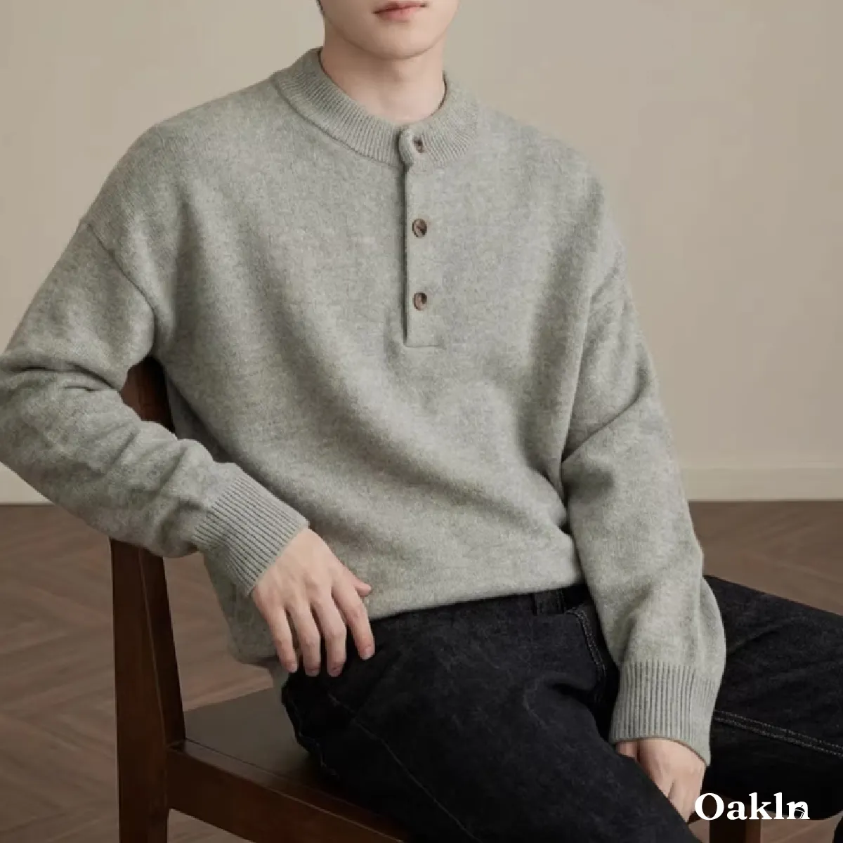 ウォッシャブル ヘンリーネック ニット セーター 柔らい肌触り 洗濯機洗い可能