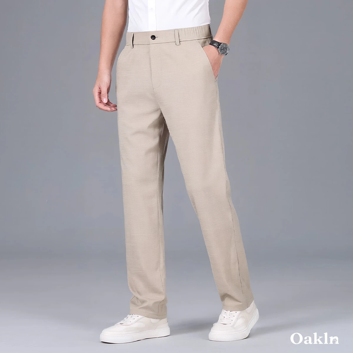 洗ってもアイロン不要 メンズビジネスカジュアルロングパンツ 落ち感あり ウエストゴム ハリのあるストレートシルエット