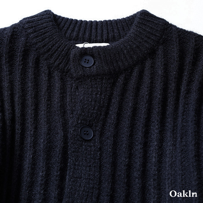2色展開　無地ローゲージニットカーディガン-oakln