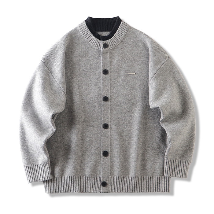 配色切り替えクルーネックニットカーディガン-oakln