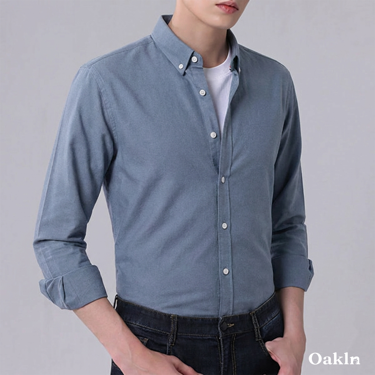コットン100％ 超長綿 両面起毛 オックスフォード長袖シャツ-Oakln