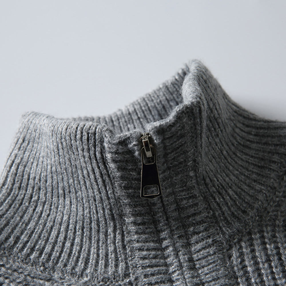 ミニマルクラシック　無地ハーフジップスタンドカラーセーター-oakln