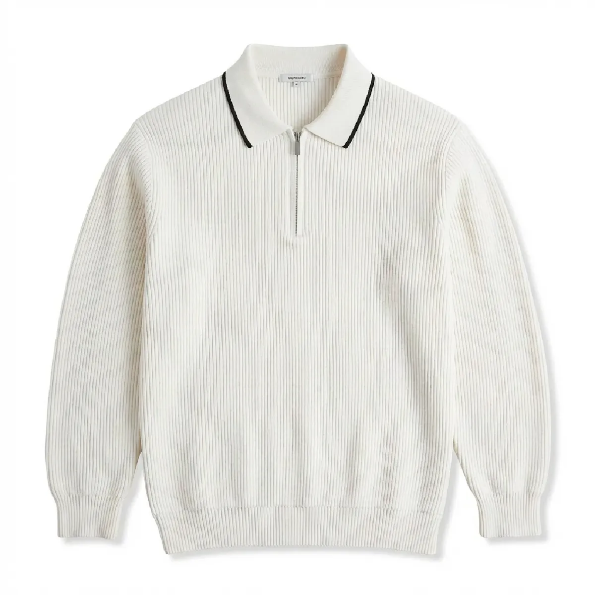  ウォッシャブルハーフジップニット 配色襟元 縦リブ-Oakln