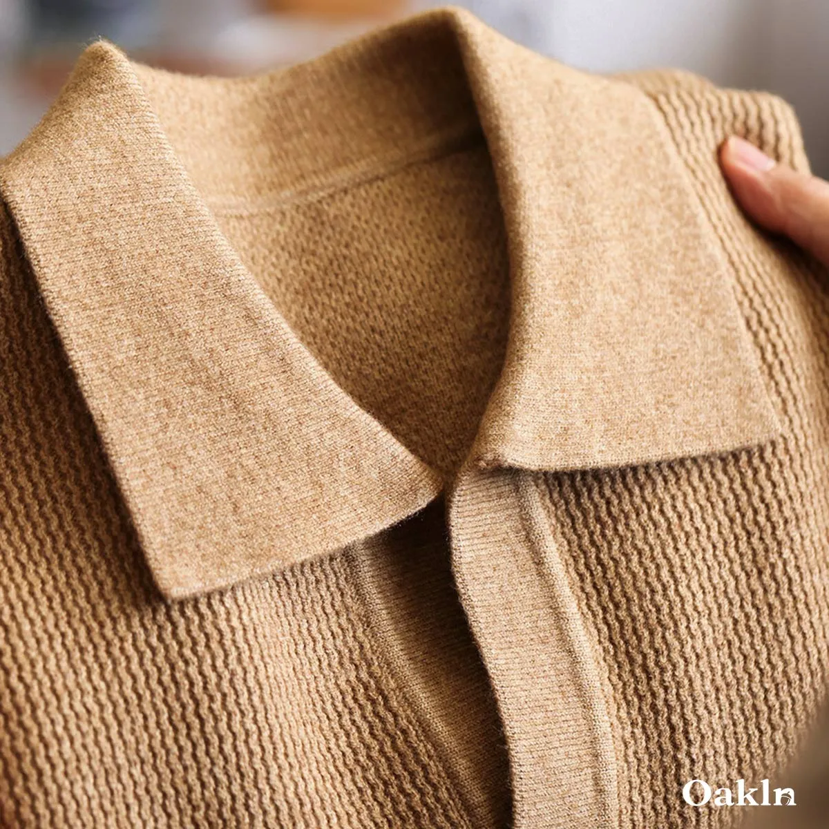  スキッパー ニット 羊毛混 鹿の子編み 襟付き ウォッシャブル ボタンレス ポロネックニット ウール混  立体テクスチャー  洗濯機対応