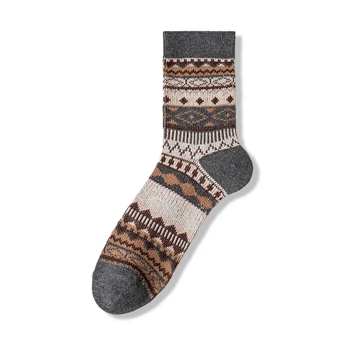  多色可選　配色エスニック柄コットンニットソックス(まとめ買いの対象外)