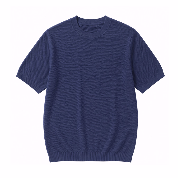コットン100％ パイナップル編みニットTシャツ 通気性 洗濯機洗い可 毛玉になりにくい 型崩れしにくい