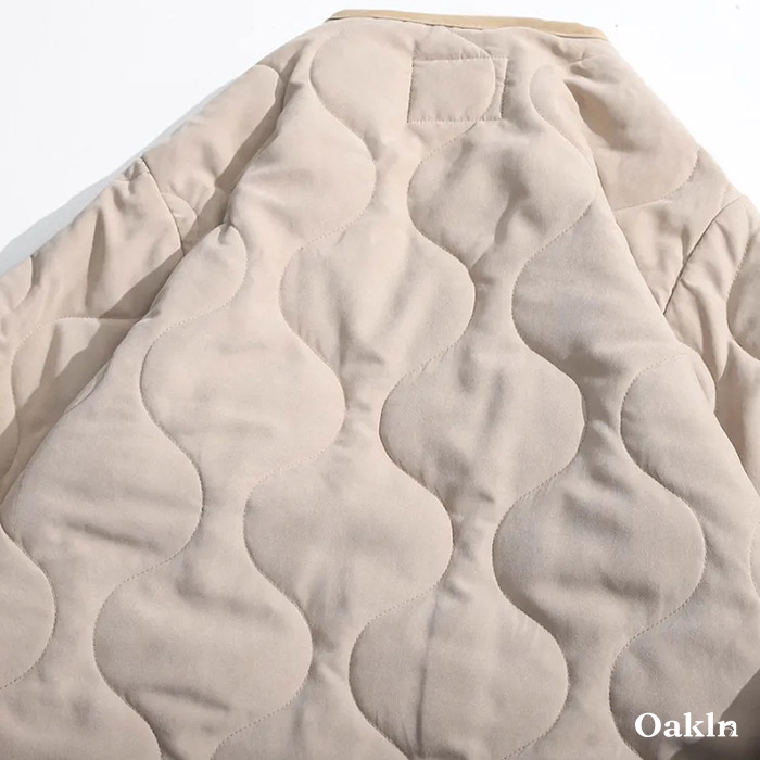 ピーチスキンノーカラー　中綿キルティングジャケット-oakln