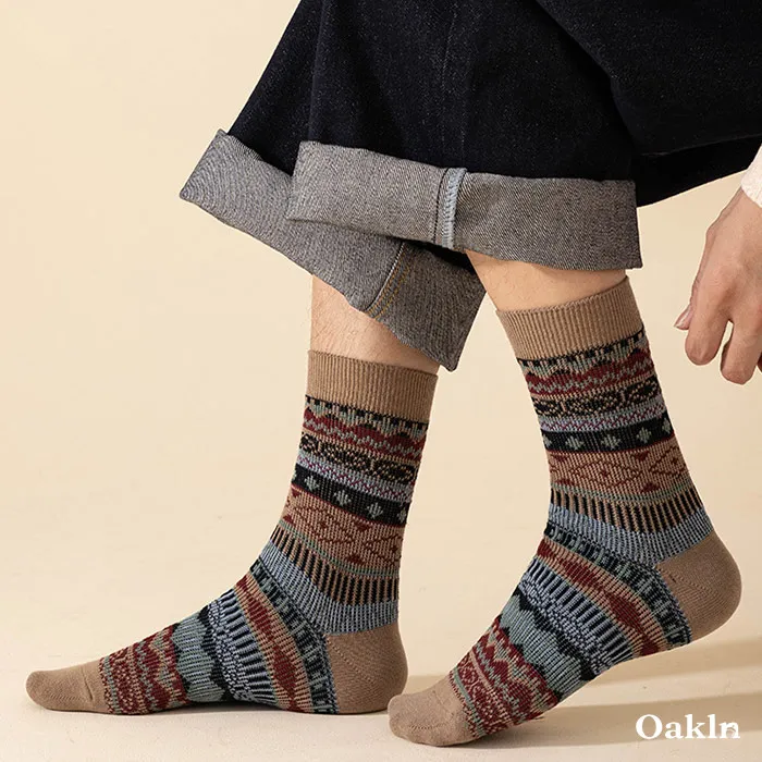  多色可選　配色エスニック柄コットンニットソックス(まとめ買いの対象外)