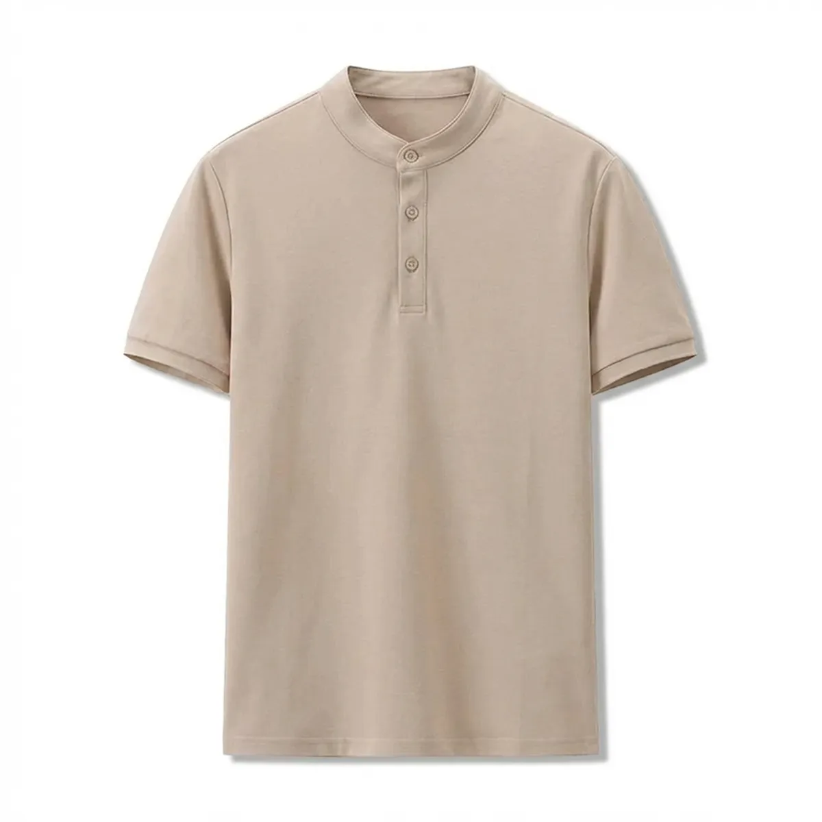 高混率コットンヘンリーネック半袖 ハリ感 通気性 ビジネスカジュアルスタイル-Oakln