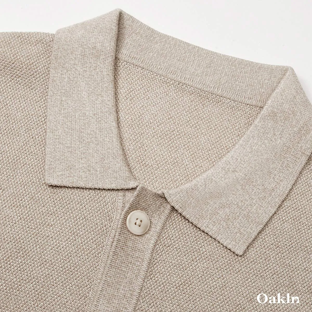 大人のポロ襟 カーディガン 体型カバー 立体編み 洗濯機対応 ニット メンズ ウール混紡-Oakln