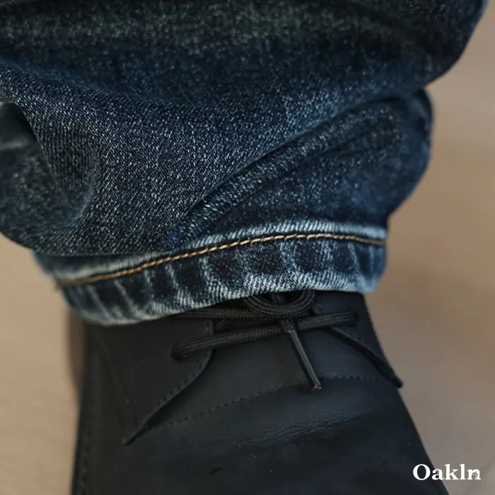 裏起毛 デニム イージーパンツ コットン混 ストレッチ ウエストゴム ドローコード調節 暖パン-Oakln