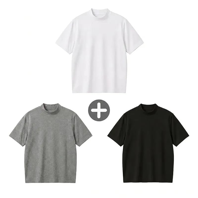 ヨレにくいモックネックTシャツ　ジャケットインナーに最適