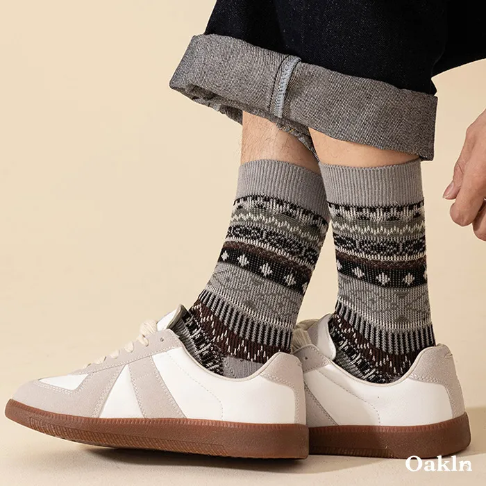  多色可選　配色エスニック柄コットンニットソックス(まとめ買いの対象外)