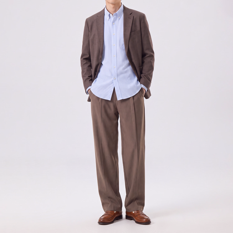【大人の清潔感】ゆったりテーパードパンツ 落ち感のあるシルエット センタープレスできちんと見え 洗濯機で洗えてアイロン不要