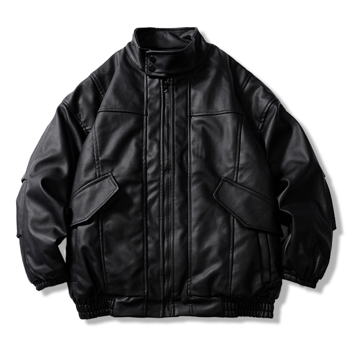 エコレザーシュリンク加工　クラシック中綿入りライダースジャケット-oakln