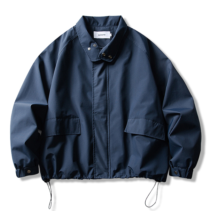 防風 撥水 スタンドカラー ブルゾン メンズ 裾ドローコード ショート丈 ゆったり 体型カバー 高機能 アウター-Oakln