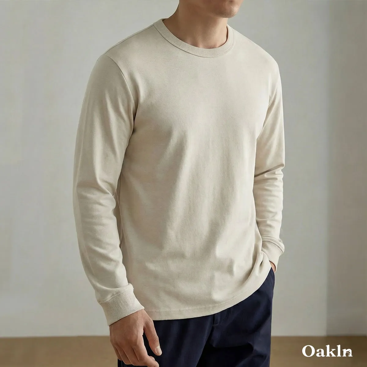 100％超長綿 長袖Tシャツ 三本針 液体アンモニア加工 型崩れしにくい