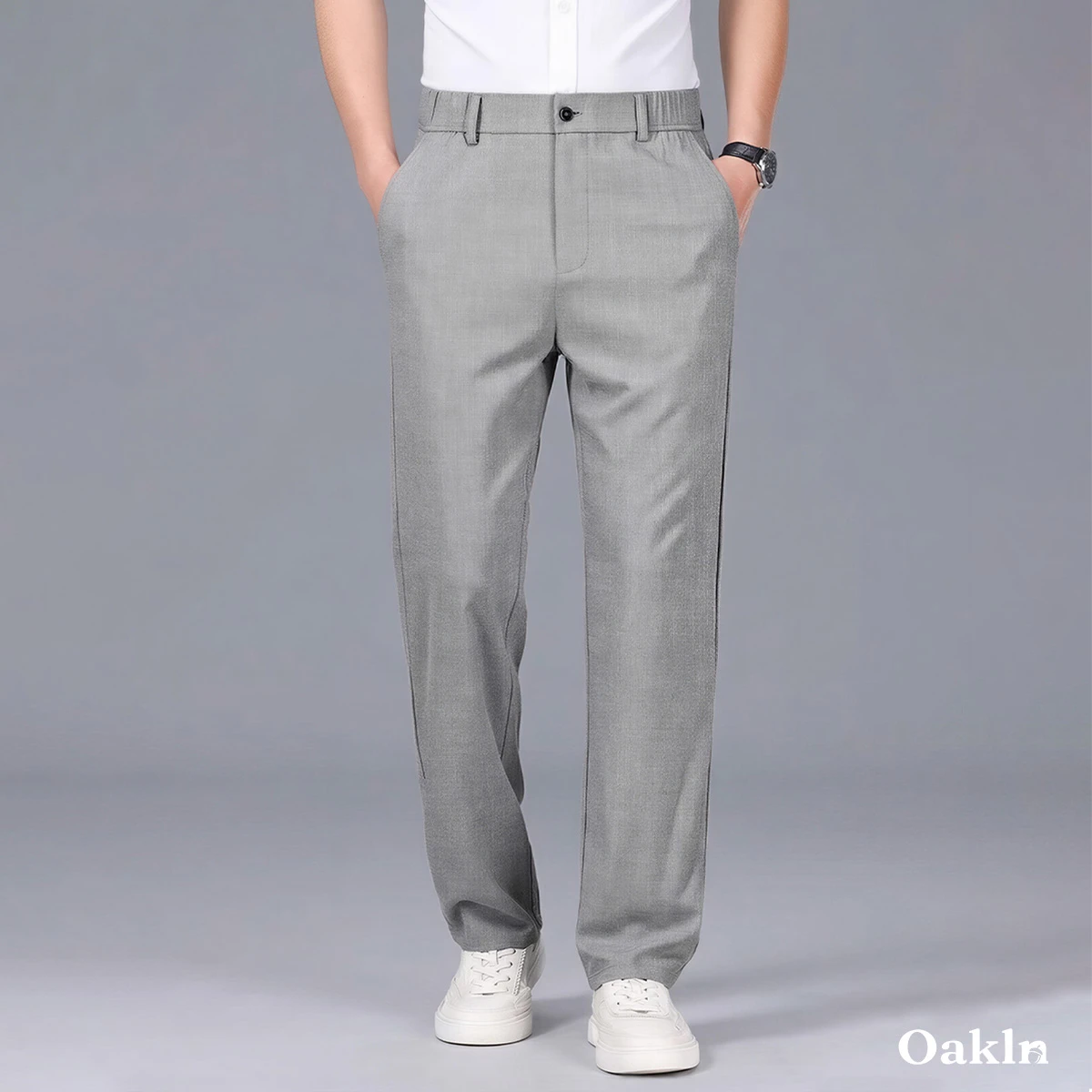 洗ってもアイロン不要 メンズビジネスカジュアルロングパンツ 落ち感あり ウエストゴム ハリのあるストレートシルエット